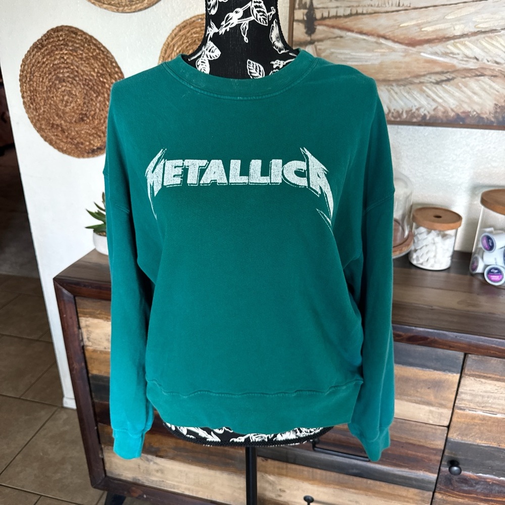 Daydreamer Teal Green Metallica Crewneck Sweatshirt